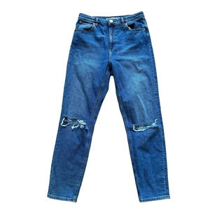 ASOS Blue Denim Jeans Straight High Rise Ripped 30x32